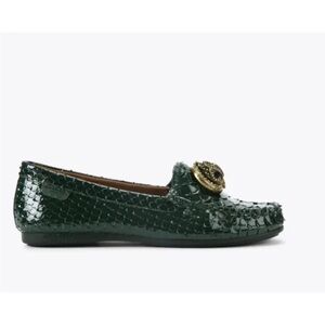 Kurt Geiger Chelsea Moccasin Dark Green Snake Print Flats Msrp $220 Size 11 New